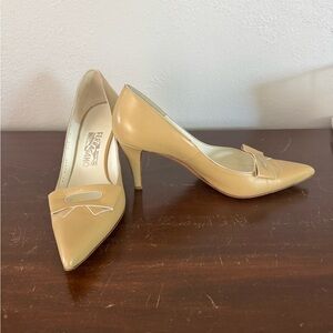 Salvatore Ferragamo Women's Tan Pumps with Kitten Heel